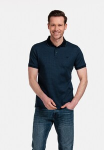 Baileys 2-Tone Fine Fantasy Block Stripe Jacquard Design Poloshirt Denim Blue