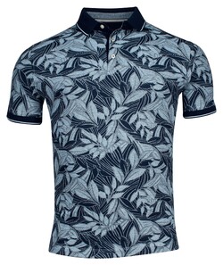 Baileys Allover Leaves Pattern Cotton Stretch Polo Dark Blue