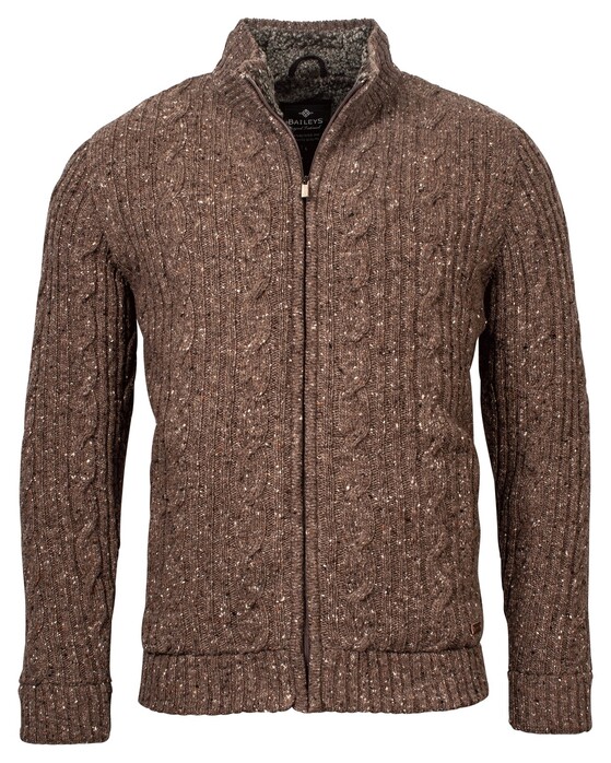 Baileys Cardigan Zip All Over Cable and Ribs Knit Brown