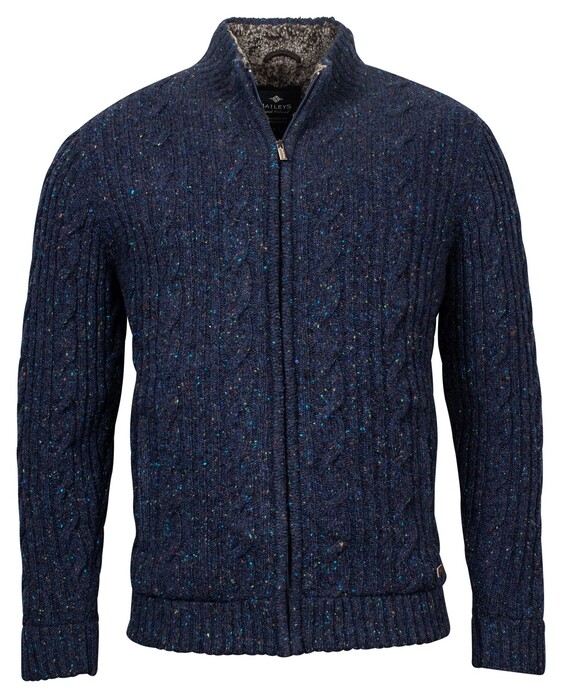 Baileys Cardigan Zip All Over Cable and Ribs Knit Dark Evening Blue