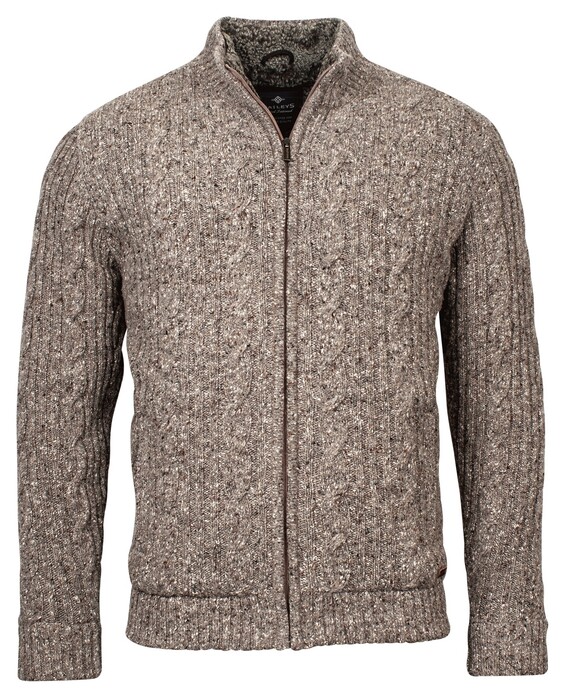 Baileys Cardigan Zip All Over Cable and Ribs Knit Khaki
