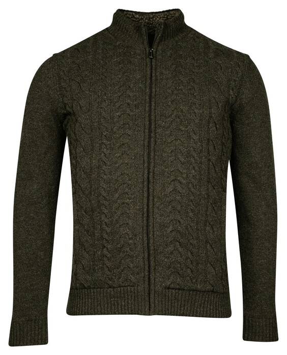 Baileys Cardigan Zip Lined Front Cable Knit Olive