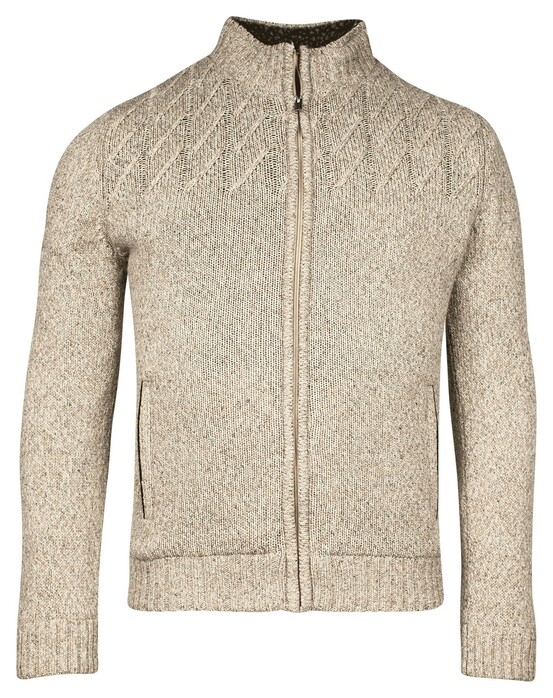 Baileys Cardigan Zip Lined Top Cable Single Knit Dark Sand