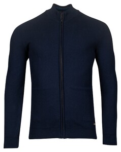 Baileys Combed Cotton Cardigan Zip Allover Structure Knit Vest Dark Blue