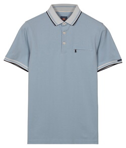 Baileys Contrast Collar Zipped Chest Pocket Cotton Subtle Stretch Polo Sky Blue