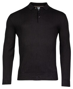 Baileys Cotton Cashmere Pullover Polo Collar Buttons Single Knit Black
