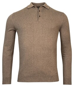 Baileys Cotton Cashmere Pullover Polo Collar Buttons Single Knit Taupe