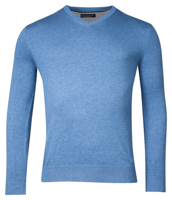 Baileys Cotton Uni V-Neck Single Knit Pullover Denim Blue