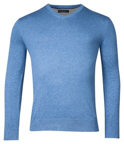 Baileys Cotton Uni V-Neck Single Knit Trui Denim Blue
