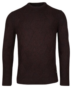 Baileys Crew Neck Plated Large V-Shape Structure Knit Pullover Aubergine