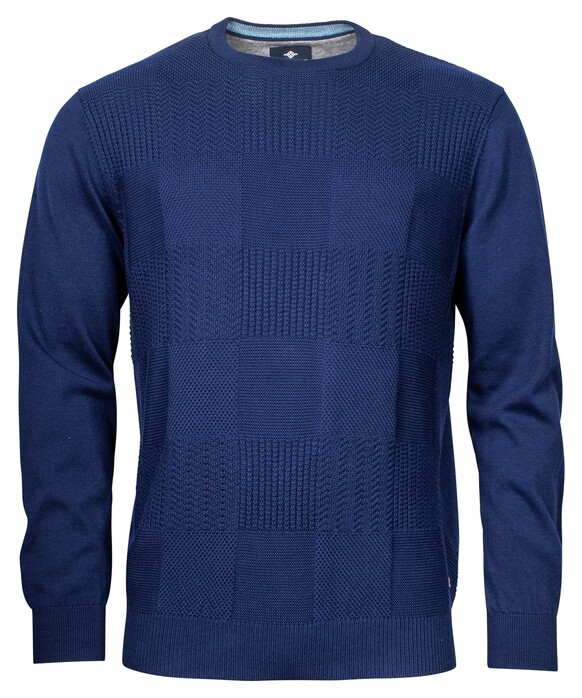 Baileys Crew Neck Pullover Check Structure Knit Jeans Blue