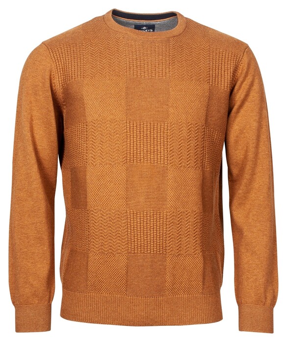 Baileys Crew Neck Pullover Check Structure Knit Light Brown