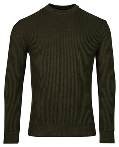 Baileys Crew Neck Uni Color Allover Structure Knit Pullover Dark Green