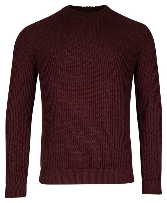 Baileys Crew Neck Uni Color Allover Structure Knit Trui Aubergine