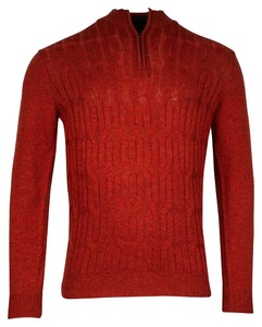 Baileys Front Cable Knit Lambswool Half Zip Pullover Deep Red