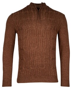 Baileys Front Cable Knit Lambswool Half Zip Pullover Tobacco