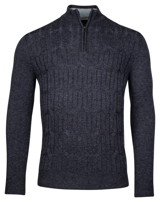 Baileys Front Cable Knit Lambswool Half Zip Trui Dark Blue