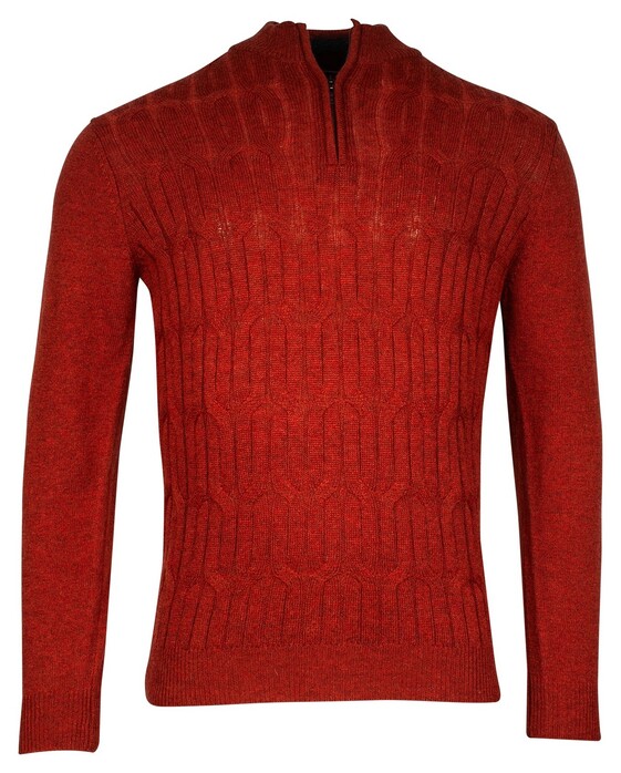 Baileys Front Cable Knit Lambswool Half Zip Trui Deep Red