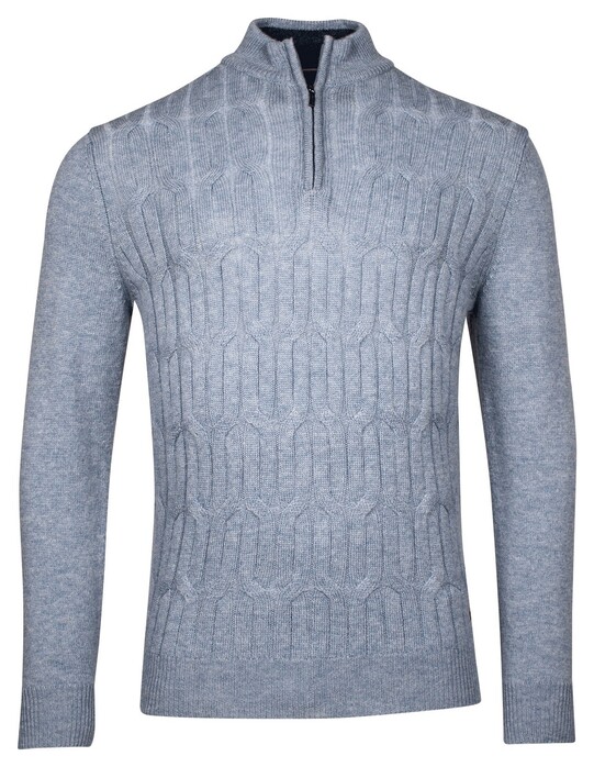 Baileys Front Cable Knit Lambswool Half Zip Trui Midden Blauw