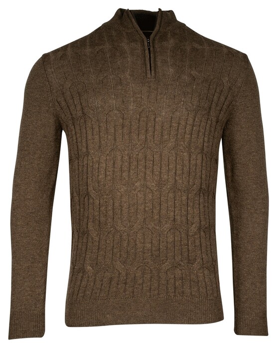 Baileys Front Cable Knit Lambswool Half Zip Trui Olive