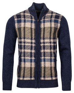 Baileys Front Jacquard Knit Check Zip Cardigan Vest Donker Blauw