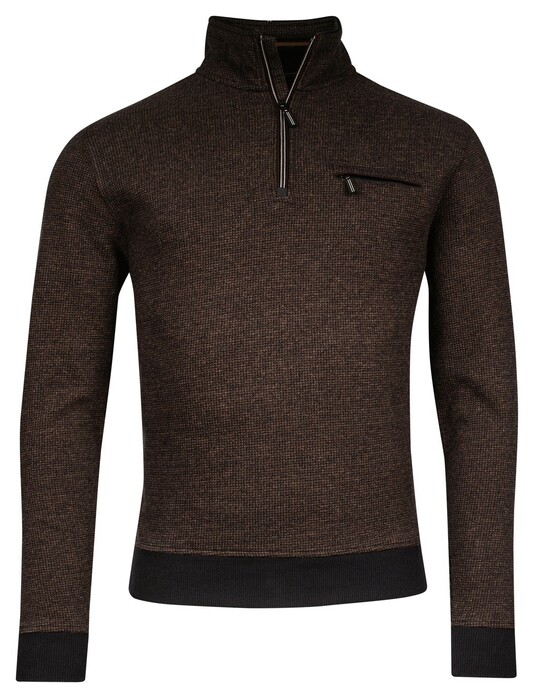 Baileys Half Zip 2-Tone Jacquard Doubleface Interlock Sweat Pullover Dark Brown Melange