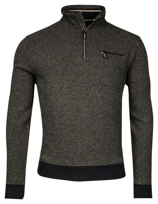 Baileys Half Zip 2-Tone Jacquard Doubleface Interlock Sweat Trui Donker Beige