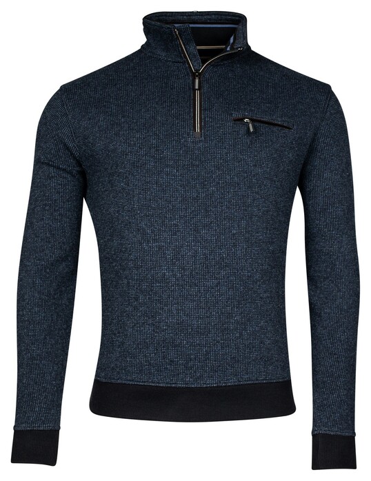 Baileys Half Zip 2-Tone Jacquard Doubleface Interlock Sweat Trui Mid Denim Blue