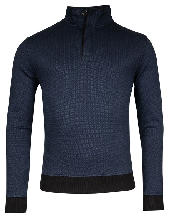 Baileys Half Zip 2-Tone Jacquard Interlock Doubleface Sweat Trui Deep Denim Blue