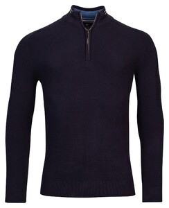 Baileys Half Zip Allover Structure Knit Trui Navy