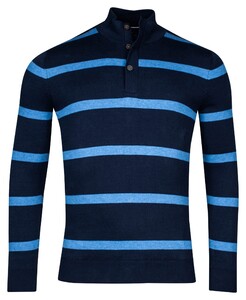 Baileys Half Zip And Buttons Allover Yarn Dyed Stripes Single Knit Pullover Delft Blue-Dark Blue