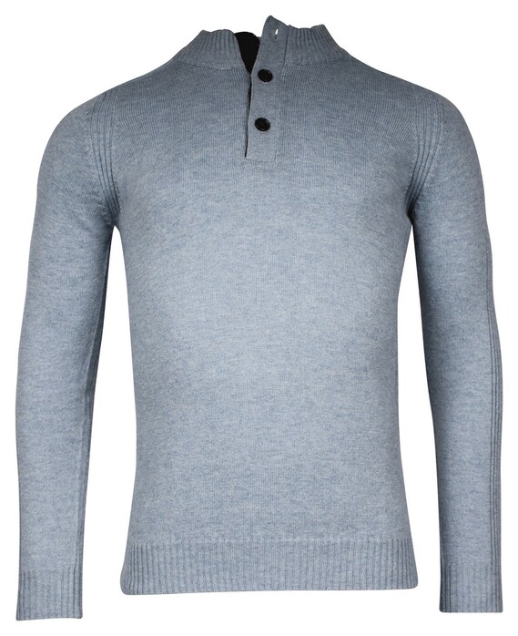 Baileys Half Zip And Buttons Subtle Rib Details Pullover Mid Blue