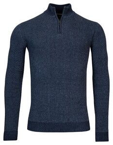 Baileys Half Zip Body And Sleeves Two-Tone Structure Jacquard Trui Dark Blue