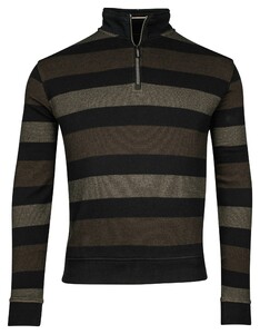 Baileys Half Zip Jacquard Pique Yarn Dyed Stripe Sweat Pullover Dark Brown Melange