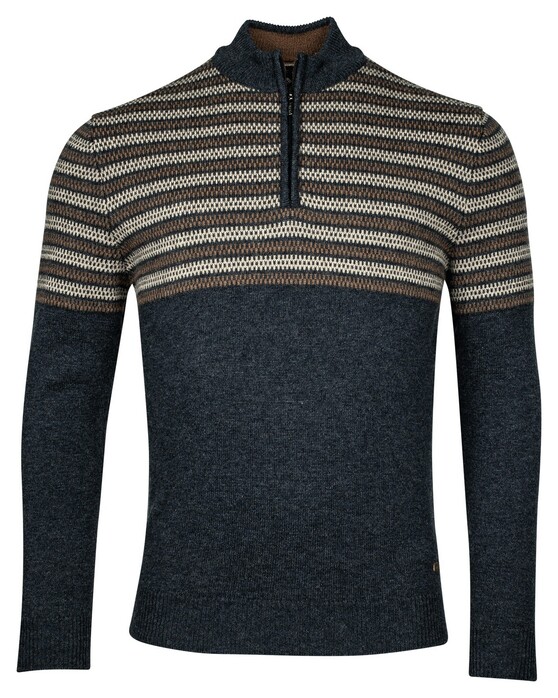 Baileys Half Zip Jacquard Top Stripe Design Single Knit Pullover Dark Blue