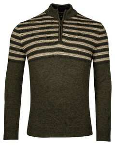 Baileys Half Zip Jacquard Top Stripe Design Single Knit Pullover Dark Green