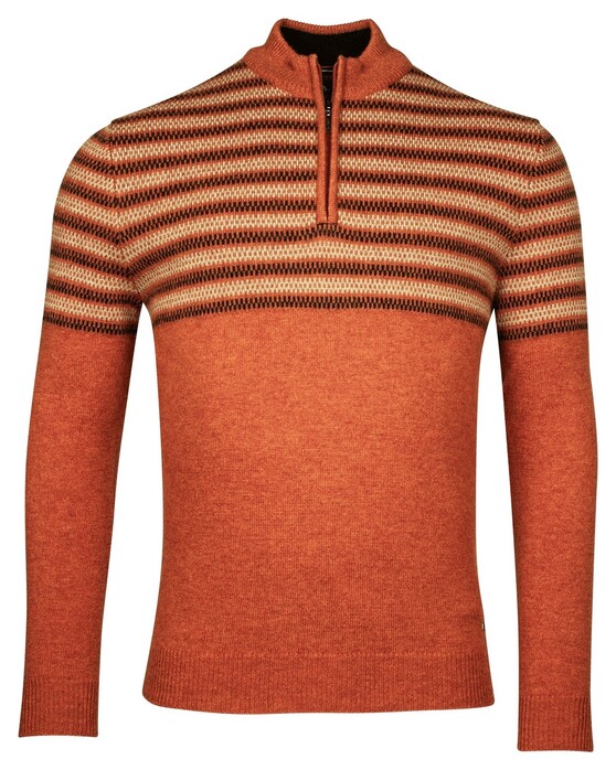 Baileys Half Zip Jacquard Top Stripe Design Single Knit Pullover Deep Red