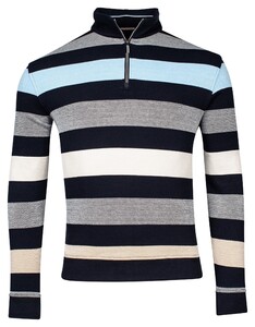 Baileys Half Zip Piqué Doubleface Two-Tone Yarn Dyed Stripes Pullover Navy