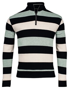 Baileys Half Zip Piqué Doubleface Yarn Dyed Two-Tone Stripes Pullover Green