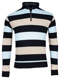 Baileys Half Zip Piqué Doubleface Yarn Dyed Two-Tone Stripes Pullover Navy