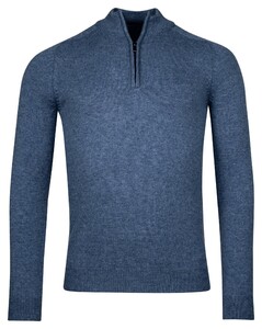 Baileys Half Zip Single Knit Lambswool Pullover Mid Blue