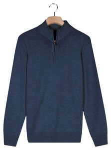 Baileys Half Zip Single Knit Lamswol Trui Dark Denim Blue