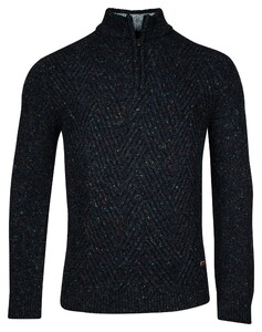 Baileys Half Zip Texture Fantasy Diagonal Knit Pullover Navy