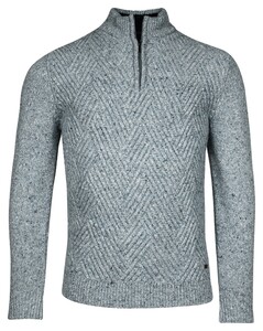 Baileys Half Zip Texture Fantasy Diagonal Knit Trui Midden Blauw