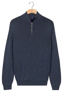 Baileys Half Zip Uni Color Plated Rib Knit Trui Dark Denim Blue