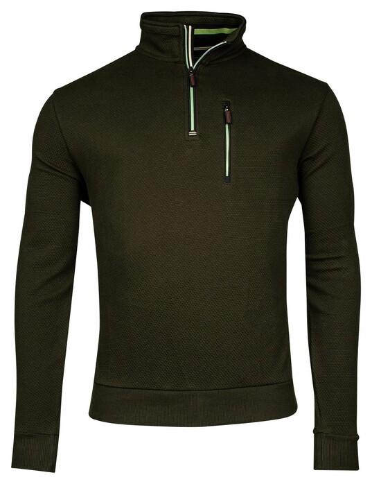 Baileys Half Zip Waffle Texture Interlock Sweat Pullover Dark Green