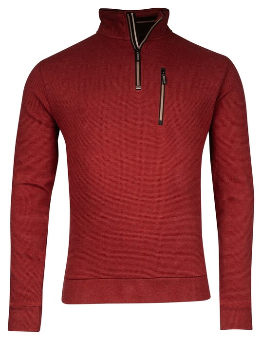 Baileys Half Zip Waffle Texture Interlock Sweat Pullover Deep Red