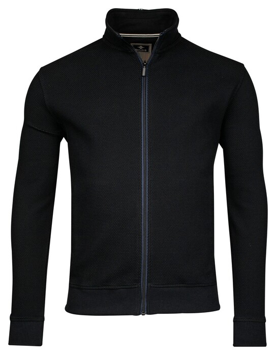 Baileys High-Low Texture Interlock Sweat Zip Cardigan Navy