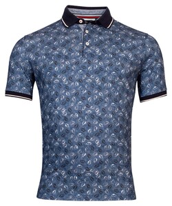 Baileys Jersey Allover Crumbled Leaves Pattern Polo Denim Blue