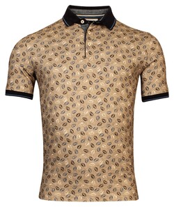 Baileys Jersey Allover Crumbled Leaves Pattern Polo Donker Beige